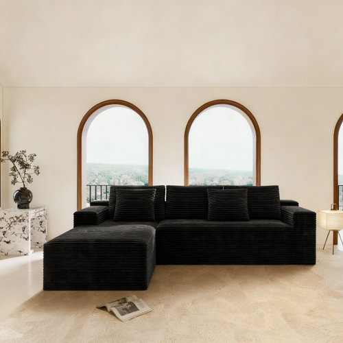 104.3' Cloud Sectional Couch with L-Shape Chaise,Modern Modular Sofa with Deep Seat, Upholstered Couches for Living Room Bedroom,No Assembly Required, Black(Plush Corduroy Fabric) - Image 3