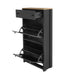 Functional Entryway Organizer with 2 Flip Drawers, Wood Grain Pattern Top Shoe Cabinet with Drawer, Free Standing Shoe Rack with Adjustable Panel for Hallway, Black - DTYStore