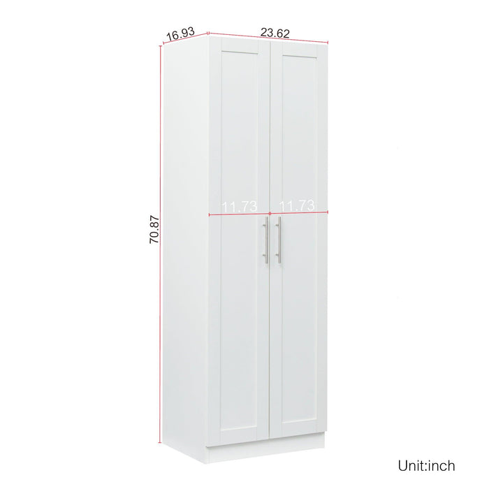 High wardrobe and kitchen cabinet with 2 doors and 3 partitions to separate 4 storage spaces, White - DTYStore