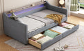 Twin Size Daybed with 2 Storage Drawers and 2-Tier Shelf & /USB/Type-C Port, Modern Linen Upholstered Sofa Day Bed Frame with Smart LED Light for Livingroom, Apartment,Light grey - DTYStore