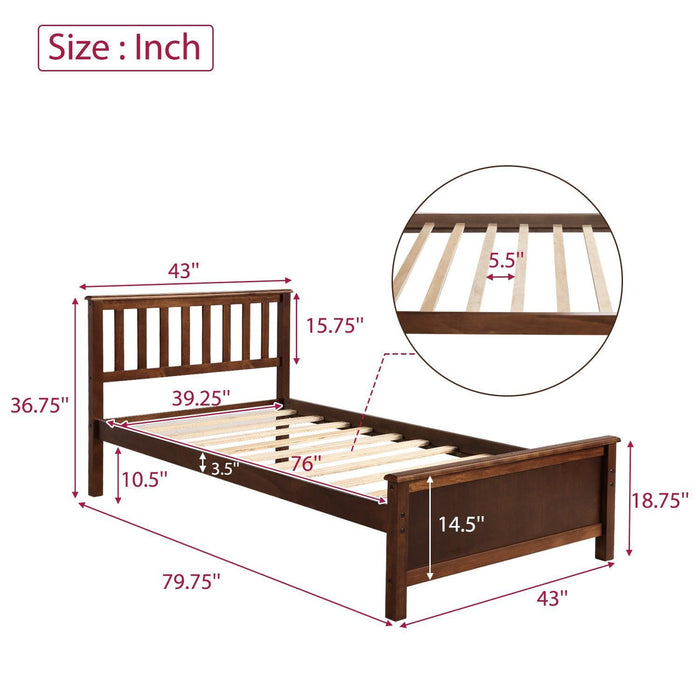 Twin Size Wood Platform Bed with Headboard,Footboard and Wood Slat Support, Walnut - DTYStore