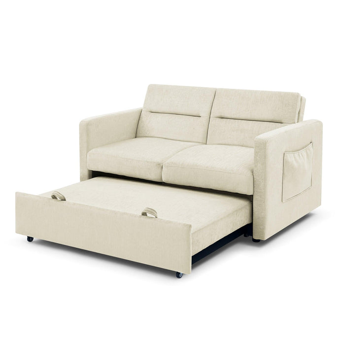 Loveseats Sofa Bed with Pull-out Bed,Adjsutable Back and Two Arm Pocket,Beige (54.5"x33"x31.5") - DTYStore
