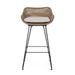 29.25' Outdoor Wicker and Iron Low Back Barstools, Light Brown, with Beige Cushion (Set of 2) - DTYStore