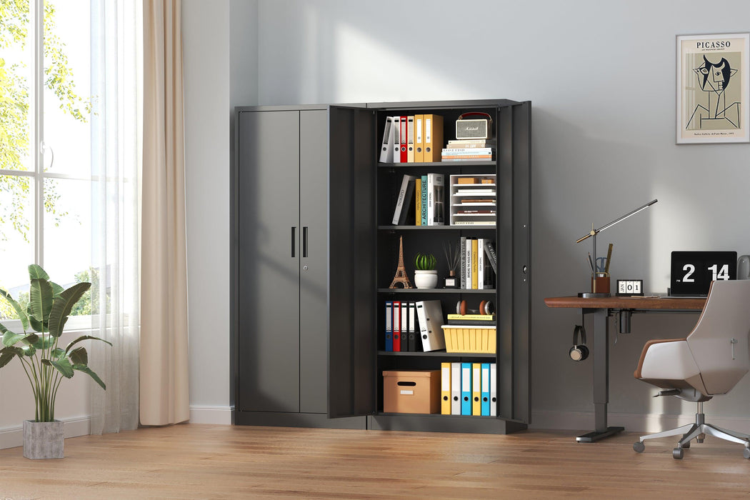72"H Metal Garage Storage Cabinet, Black Tool Steel Locking Cabinet with Doors and 4 Shelves, Tall Cabinets for Garage Storage Systems Lockable File Cabinet for Home Office, Classroom/Pantry - DTYStore