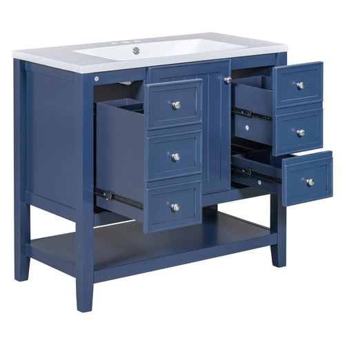 36' Bathroom Vanity with Sink, One Cabinet and Three Drawers, Solid Wood and MDF Board, Blue (Old Sku:SY999505AAC-6) - Image 14