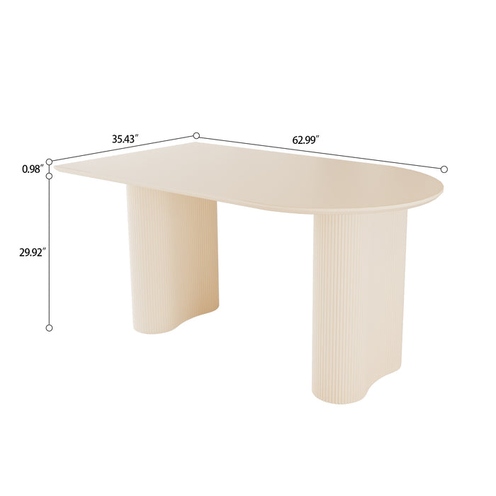 63" medieval modern cream style MDF dining table and green PU dining chair set, 6 sets of black metal leg dining chairs, suitable for kitchen&home