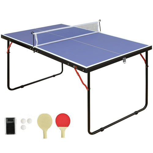 DOUBLE FISH Mid-Size Portable Ping Pong Table, 4ft Compact Foldable Table Tennis Table Set with Net, 2 Paddles & 3 Balls for Indoor Outdoor, Small Spaces And Apartments, Thickened Aluminum Frame - Image 1