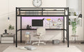 Metal Full XL Size Loft Bed with Power Outlet and LED Lighted, Space-Saving, Noise Reduced, Black - DTYStore