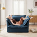 Upholstered Slipcovered Armchair with Ottoman, Deep Seat Armchair W/ Wide Ottoman for Living Room, Armchair Sets with Large Soft Pillows(Set of 2),Chenille Fabric,Blue - DTYStore