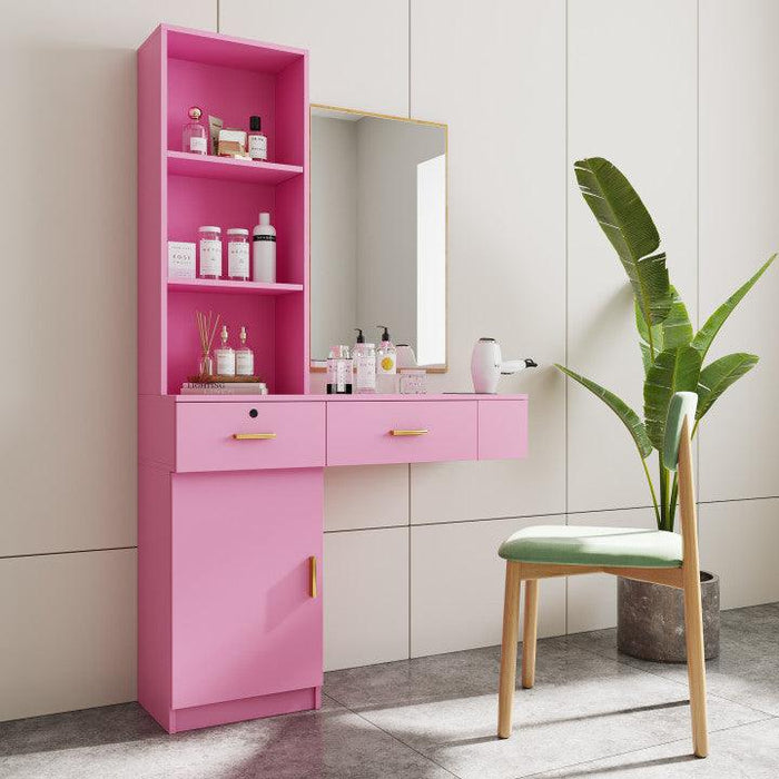 Pink Modern Simple Hair Desk, Multi-Layer Storage Space - DTYStore