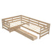 Twin Size L-shaped Platform Bed with Three Storage Drawers, Natural - DTYStore