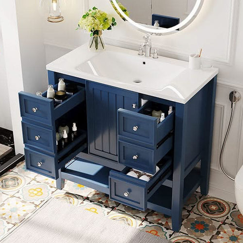 36' Bathroom Vanity with Sink, One Cabinet and Three Drawers, Solid Wood and MDF Board, Blue (Old Sku:SY999505AAC-6) - Image 41