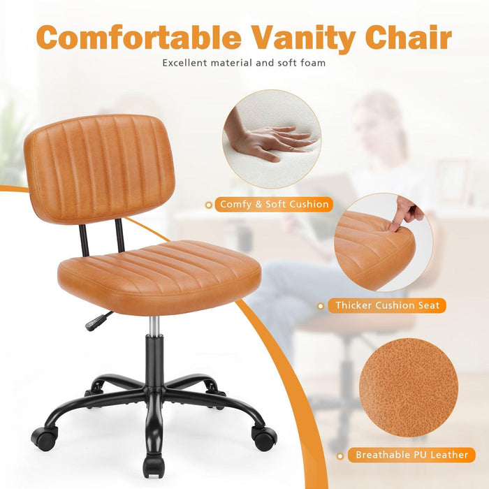 PU Leather Low Back Task Chair for Home Office with Wheels - DTYStore
