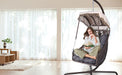 Swing Egg Chair with Stand Indoor Outdoor, Wicker Rattan Frame 350lbs Capacity Hammock Chair for Patio Bedroom with Sunshade Cloth, Courtyard, Cushion And Pillow(OLD W1132P169534) - DTYStore