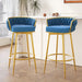 Swivel Counter Height Bar Stools Set of 2, 31.' Bar Height Stools with Hand-Woven Backrest & Gold Metal Legs, Modern Low Back Upholstered Kitchen Chairs with Footrest for Island, Dining Room,Blue - DTYStore