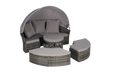5 Pieces Outdoor Patio Round Daybed Furniture,Wicker Conversation Set with Retractable Canopy, Soft Cushions, and Storable Table for Leisure in Porch Backyard - DTYStore