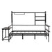 Full size Metal Daybed with Movable Desk, Metal Grid, Shelves and Clothes Hanger, Black - DTYStore
