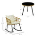 Outsunny 3 Piece Bistro Set with Cushions, Outdoor PE Rattan Wicker Patio Rocking Chair with 2 Porch Rocker Chairs, Glass Top Coffee Table Patio Conversation Set, Cream White - DTYStore