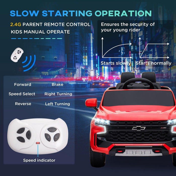 Chevrolet TAHOE Licensed Kids Ride on Car, 12V Battery Powered Kids Electric Car with Remote Control, Music, Lights, Horn, Suspension for 3-6 Years Old, Red