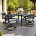 7-Piece Outdoor Patio Aluminum Furniture, Modern Dining Set, including 6 Swivel Rockers Sunbrella Fabric Cushioned and Rectangle Dining Table with Umbrella Hole, Ember Black - DTYStore
