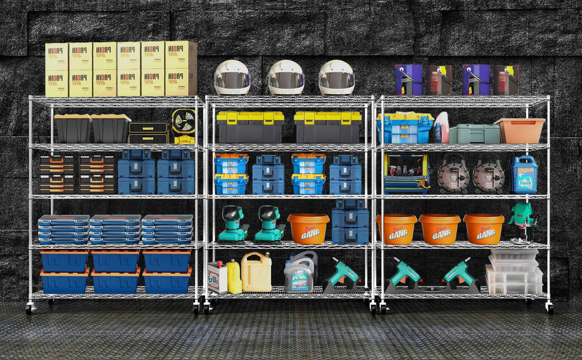 5-Layer Heavy-Duty Adjustable Shelves with Wheels and Adjustable Feet, 300 lbs Capacity