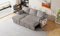 90" Pull Out Sleeper Sofa L-Shaped Couch Convertible Sofa Bed with Storage Chaise, Storage Racks and USB Ports, Light Brown - DTYStore