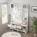 Multi-purpose Hallway Hall Tree with Removable Linen Cushioned Entryway Bench, Coat Rack, Storage Shelves, and DIY Pegboard,for Hallways, Living Room, White - DTYStore