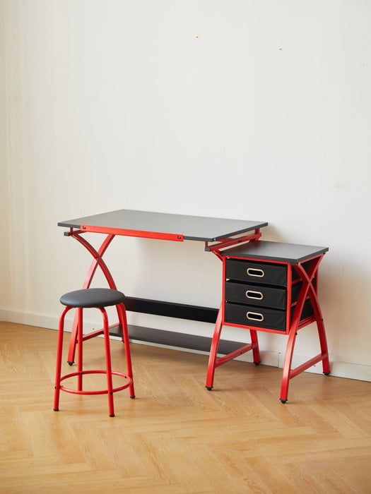 Drafting Table Red With Stool - DTYStore