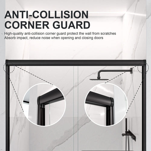 Modern Semi-Frameless Double Sliding Shower Door with Matte Black Finish, 1/4' SGCC Tempered Glass, 56'-60'W x 72'H - Image 8