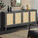 Handcrafted Premium Grain Panels,Rattan Sideboard Buffer Cabinet With 4 Rattan Doors, Modern Storage Cupboard Console Table with Adjustable Shelves for Living Room(Antique Dark Gray)