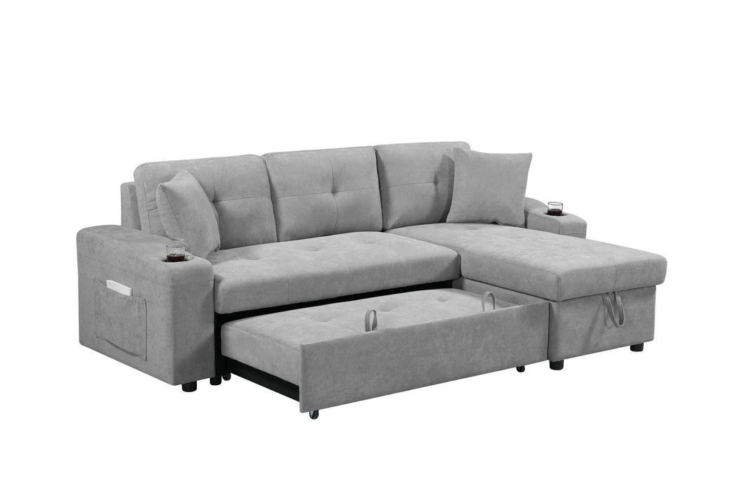 Convertible corner sofa with armrest storage, living room and apartment sectional sofa, right chaise longue and grey - DTYStore
