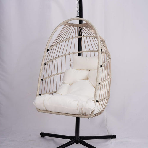 Outdoor Egg Hanging Chair with Stand, Patio Wicker Swing Egg Chair Indoor Swinging Chair Outdoor Hammock Egg Chair Off-white - Image 10