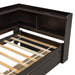 Twin Size L-shaped Bookcases Bed with Power Outlets, USB Charging Ports,Two Drawers,Espresso - DTYStore