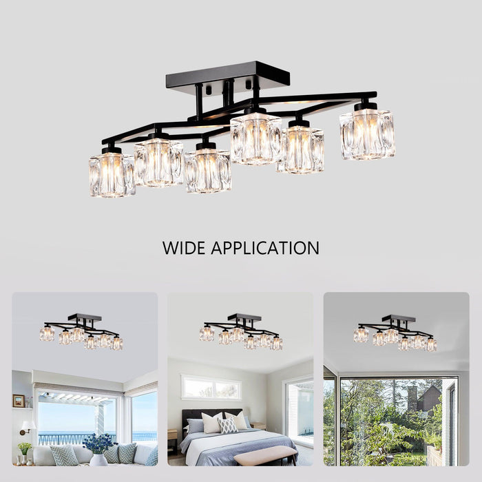 6-Light Crystal Ceiling Light for Dining Room, Modern Ceiling Lamp with Light Fixture For Farmhouse Entryway Living Room (6*G9 Bulbs Included) - DTYStore