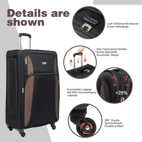 SoftshellLuggage Expandable 4 Piece Set Suitcase Softside Lightweight Luggage Travel Set - Image 3