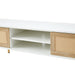 55.12" Rattan TV cabinet, double sliding doors for storage, adjustable shelf, solid wood legs, TV console for living room , White - DTYStore