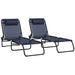 Outsunny Folding Chaise Lounge Pool Chair Set of 2, Patio Sun Tanning Chair, Outdoor Lounge Chair w/ Reclining Back, Pillow, Breathable Mesh & Bungee Seat for Beach, Dark Blue - DTYStore