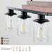 Farmhouse Industrial 5-Light Kitchen Island Pendant Light, Metal Wood Chandelier with Clear Glass Shades, Adjustable Height Hanging Fixture for Dining Room, Living Room, and Kitchen(No Bulbs) - DTYStore