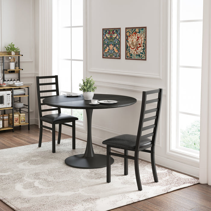Metal Dining Chairs Set of 2, Steel Legs and PU Leather Seats, High Back Armless Dining Chairs, for Kitchen, Living Room, Black