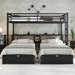 Full XL Over Twin & Twin Triple Bunk Bed with Drawers, Multi-functional Metal Frame Bed, Bed Head with Shelving & USB, Black - DTYStore