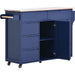 Store Kitchen Cart with Rubber Wood Countertop , Kitchen Island has 8 Handle-Free Drawers Including a Flatware Organizer and 5 Wheels for Kitchen Dinning Room, Dark Blue - DTYStore