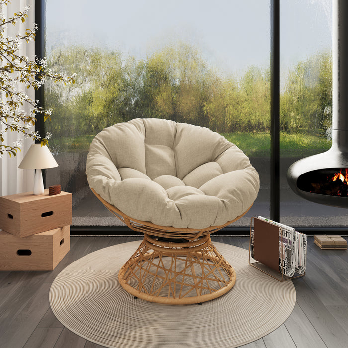40" Ergonomic Wicker Chair with Cloud Thick Density Fabric Cushion,3-proof Cover,High Capacity Iron Frame,Fluid 360 Degree Swivel for Reading,Living Room, Bedroom,Lounge,Natural Base,2 Colors
