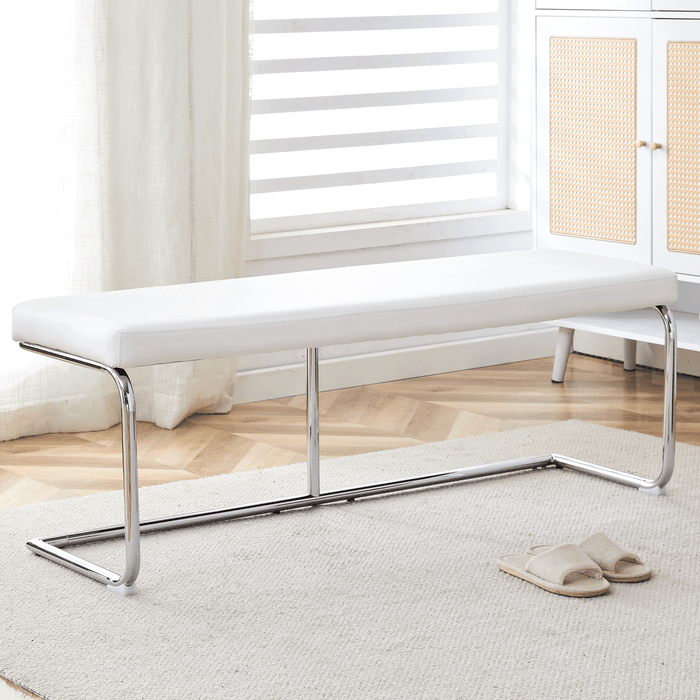 White Shoe Changing Stool, Silver Metal Legs, Sofa Stool Dining Chair, suitable for bedroom ,fitting room, storage room, dining room, living room. - DTYStore