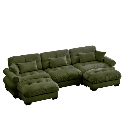 Olive Green U Shape Modular Sectional Sofa Couch with Movable Ottomans, Velvet Upholstery, 3 Seat Corner Sofa