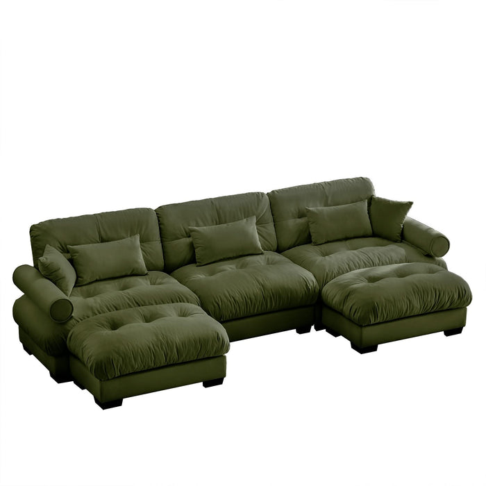 Olive Green U Shape Modular Sectional Sofa Couch with Movable Ottomans, Velvet Upholstery, 3 Seat Corner Sofa