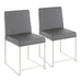 High Back Fuji Contemporary Dining Chair in Stainless Steel and Grey Faux Leather by LumiSource - Set of 2 - DTYStore