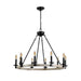 Rustic Farmhouse 10-Light Candle Chandelier, Black Metal and Wood Round Hanging Light Fixture for Dining Room, Kitchen, Living Room, Adjustable Height, E12 Bulb Base (No Bulbs) - DTYStore