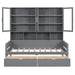 Twin Size Wooden Daybed with Glass-Door Storage Cabinets, Built-in LED Lighting and Shelves, Gray - DTYStore