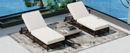Outdoor Lounge Chair Set of 2, Patio Chaise Lounge with 5-Position Backrest, Rattan Outdoor Lounge Chair with Cushion and Wheels for Poolside, Backyard, Garden (Brown+Beige) - DTYStore