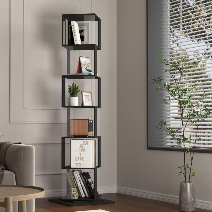 6 tier Rotating Bookshelf, Floor Rack Simple Bookcase with Acrylic plate Student Multi-Function Creative Bookshelf for Living Room with anti-toppling base - DTYStore